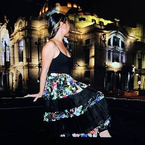 Floral BANANA REPUBLIC Pleated Mesh Panel Skirt ~ NWT